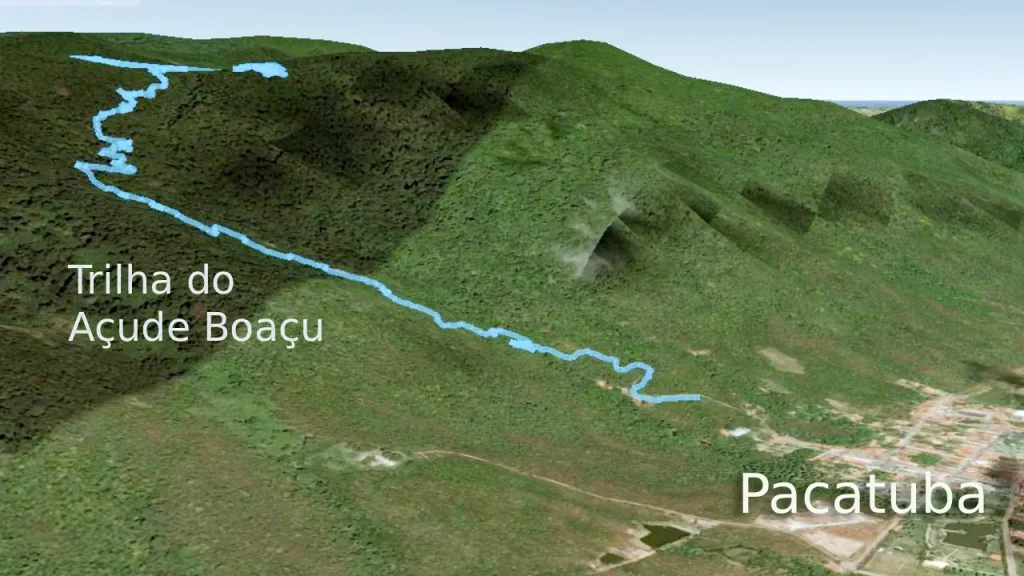 trajeto da trilha do açude Boaçu considerando a altitude